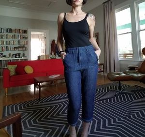 Anthro Mo:Vint High Rise Blue Woven Cropped Pants